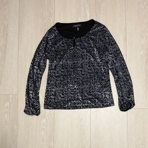 3/$10 Jones New York Black Gray Petite Long Sleeve Blouse